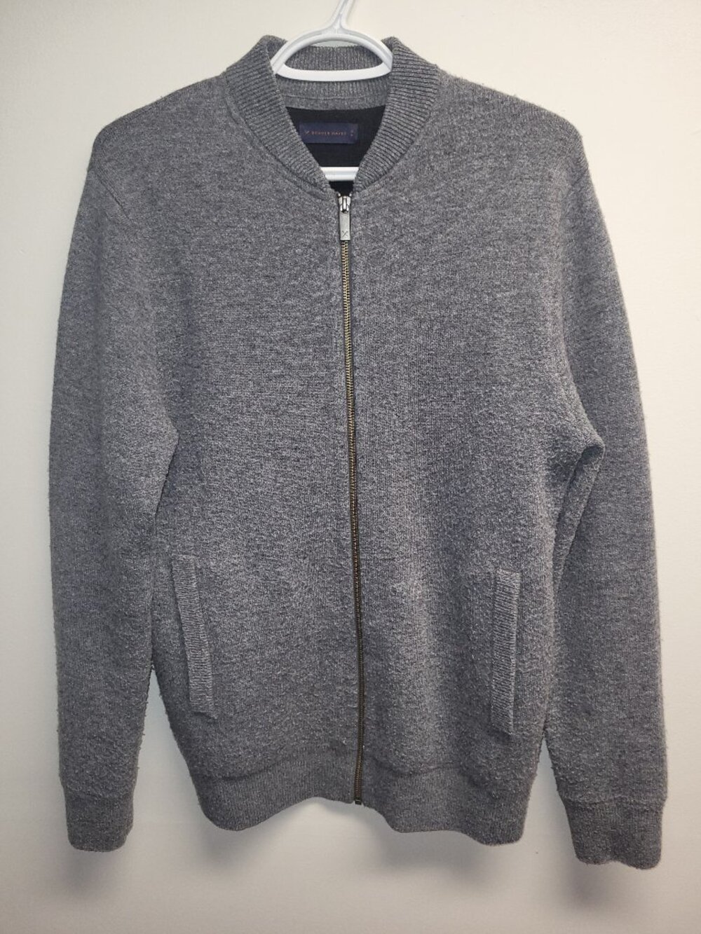 Denver Hayes Men Small Gray Wool Blend Full Zip Bomber Sweater Jacket